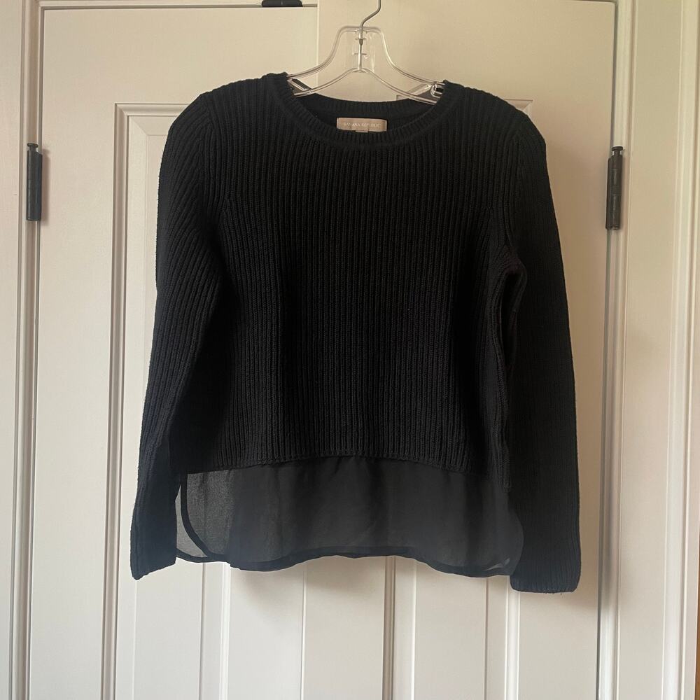 Banana Republic Black Knit Sweater with Sheer Detail Sz XS